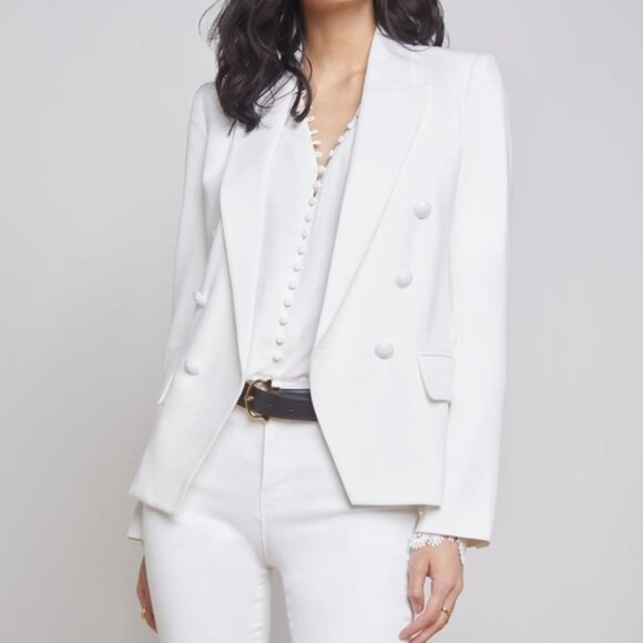 NWT L'AGENCE Women's Kenzie Double Breasted White Blazer Jacket Size 14 - Picture 1 of 11